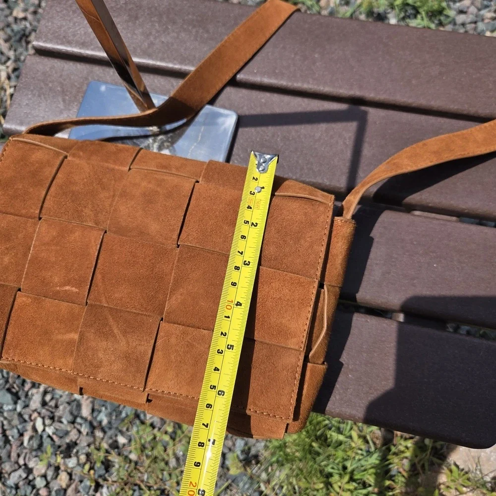 FURNIQ Hoxton‎ Camel Brown Woven Suede Handbag Crossbody MSRP $350